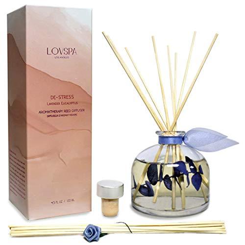 LOVSPA Lavender & Eucalyptus Scented Sticks Reed Diffuser Oil Gift Set | DE-Stress Scented Sticks | Relaxing Blend of Woody Lavender, Sage, Eucalyptus & Rosemary Essential Oils