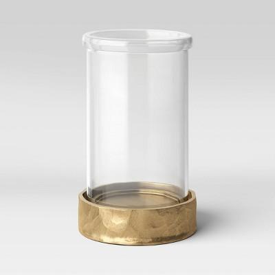 13" x 6.5" Metal and Glass Pillar Hurricane Gold - Threshold™