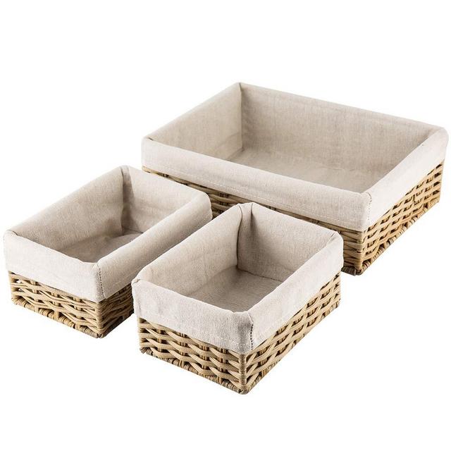 HOSROOME Handmade Wicker Storage Baskets Set Shelf Baskets Woven Decorative Home Storage Bins Decorative Baskets Organizing Baskets Nesting Baskets(Set of 3,Beige)