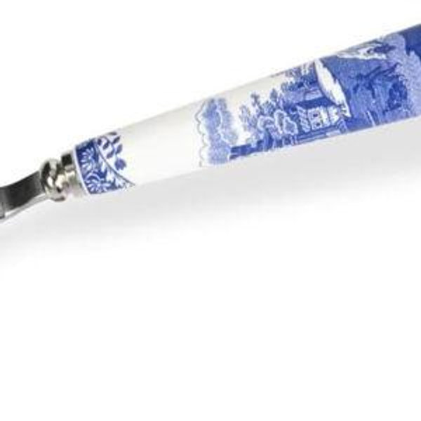 Spode Blue Italian Collection Cake Server, Stainless Steel Cake Knife with Porcelain Handle, Perfect Wedding Cake Cutter for Cakes, Pies, and Desserts