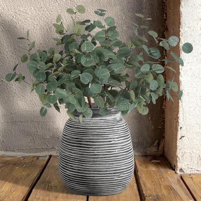 Farmhouse Ceramic Flower Vase Rustic Terra Cotta Pottery Whitewashed Decorative Terracotta Vases for Home Decor Table Living Room Shelf Mantel Black