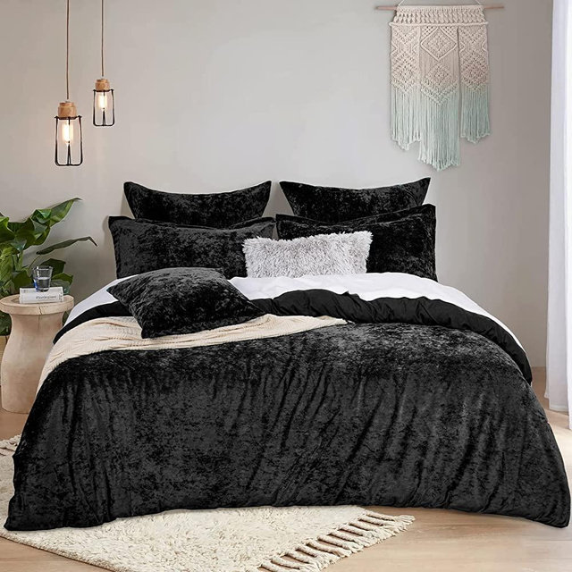 PHF Truly Velvet Duvet Cover Set King Size, 3pcs Ultra Soft Warm Comforter Cover Set, Luxury Cozy Flannel Duvet Cover with Pillow Shams Bedding Collection, 104" x 90", Black