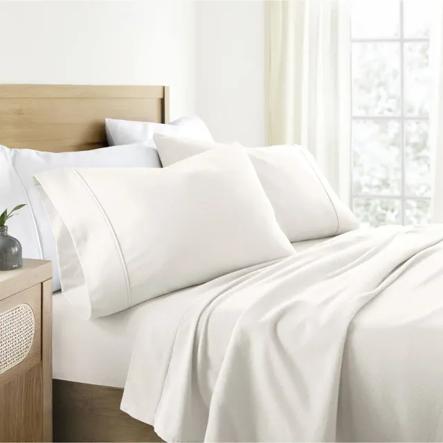 100% Cotton Flannel 4PC Sheet Set Super Soft - Becky Cameron, Ivory, California King