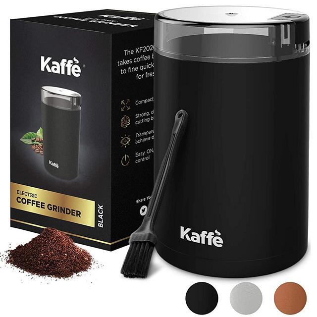 KF2010 Electric Coffee Grinder by Kaffe - Black 2.5oz Capacity with Easy On/Off Button. Cleaning Brush Included!