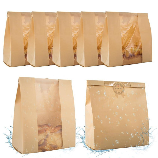 50 Pcs Bread Bags for Homemade Bread With Window Sourdough Paper bread Bags.(13.7x8.2x3.7 in),Packaging & Storage of Baked Goods Suitable for Bakers.Package includes 60 Cute Sealing Stickers.