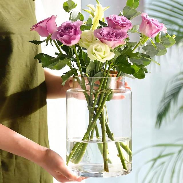 KOIUEYW Clear Vases for Centerpieces, 9 Inch Large Vase Glass Flower Vases for Bouquet, Glass Vases Home Decor Modern Jarrones Decorativos for Wedding Living Room Dining Table Office