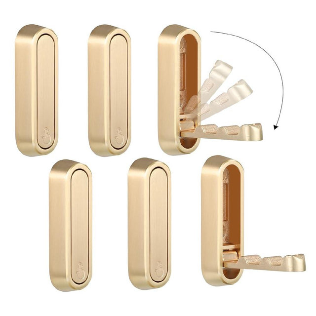Dntorx Folding Coat Hooks, 6 Pcs Foldable Gold Wall Hooks Heavy Duty Foldable Hook Bathroom Towel Hooks Robe Hooks Wall Mounted for Hanging Coat Towels Clothes Hat Bags Keys