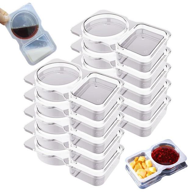 10 PCS Double Compartment Condiment Container, 2025 New Reusable Snack Containers with Lids, Snack Pack Container, Clear Plastic Condiment Containers for Snacks Dips Takeout Travel and Outdoor Camping