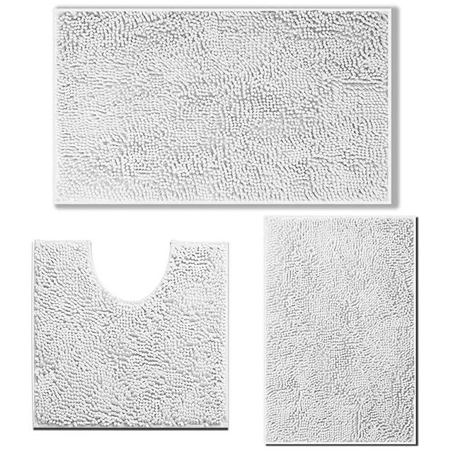 White Bathroom Rugs Chenille Bath Mat Set 3 Piece, Extra Soft, and Absorbent Shaggy Rugs, Machine Wash and Dry, Perfect Plush Carpet Mats for Tub, Shower, Washable Carpets Set Bath Rugs