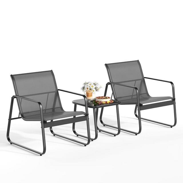 Gizoon Patio Chairs Set of 2, Patio Furniture Set with Metal Frame Glass Table, Outdoor Chairs Set of 2 for Balcony, Bistro Table and Chairs Set for Lawn, Black