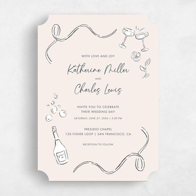 Beige Ticket Wedding Invitation - Hamilton Portrait