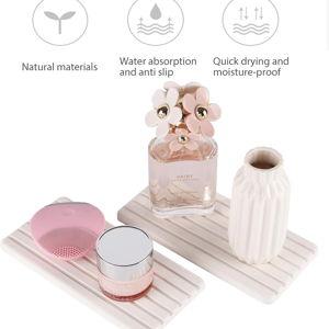 2 PCS Water Absorbent Diatomite Coasters Rectangle, Grooved Design, Water Absorbing Stone Used for Hand Soaps & Plants & toiletries in The Modern Home