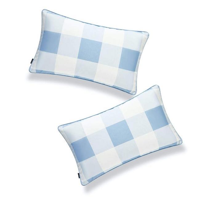 Hofdeco Coastal Patio Indoor Outdoor Lumbar Pillow Cover ONLY for Backyard, Couch, Sofa, Baby Blue Buffalo Check, 12"x20", Set of 2