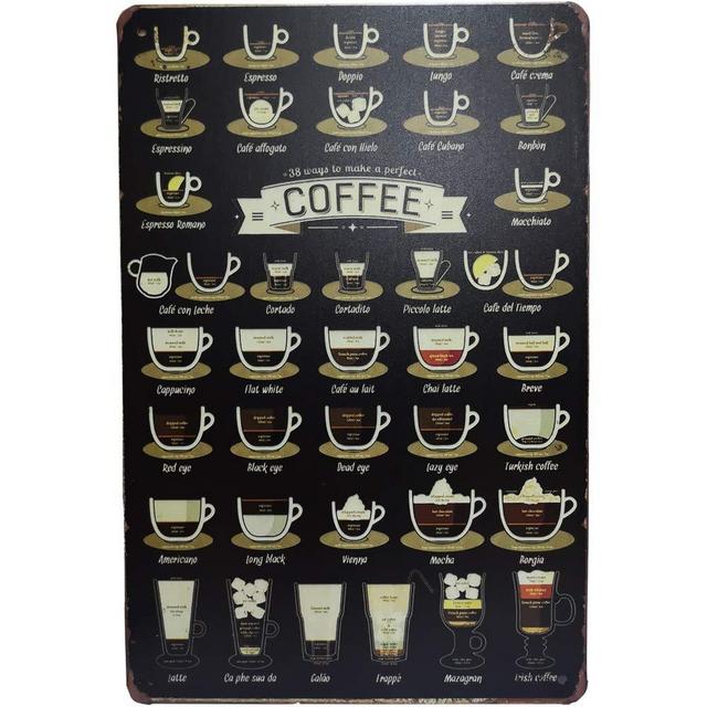 Original Retro Design Coffee Tin Metal Sign Wall Art, Thick Tinplate Print Poster Wall Decoration for Coffee Corner / Cafe / Kitchen