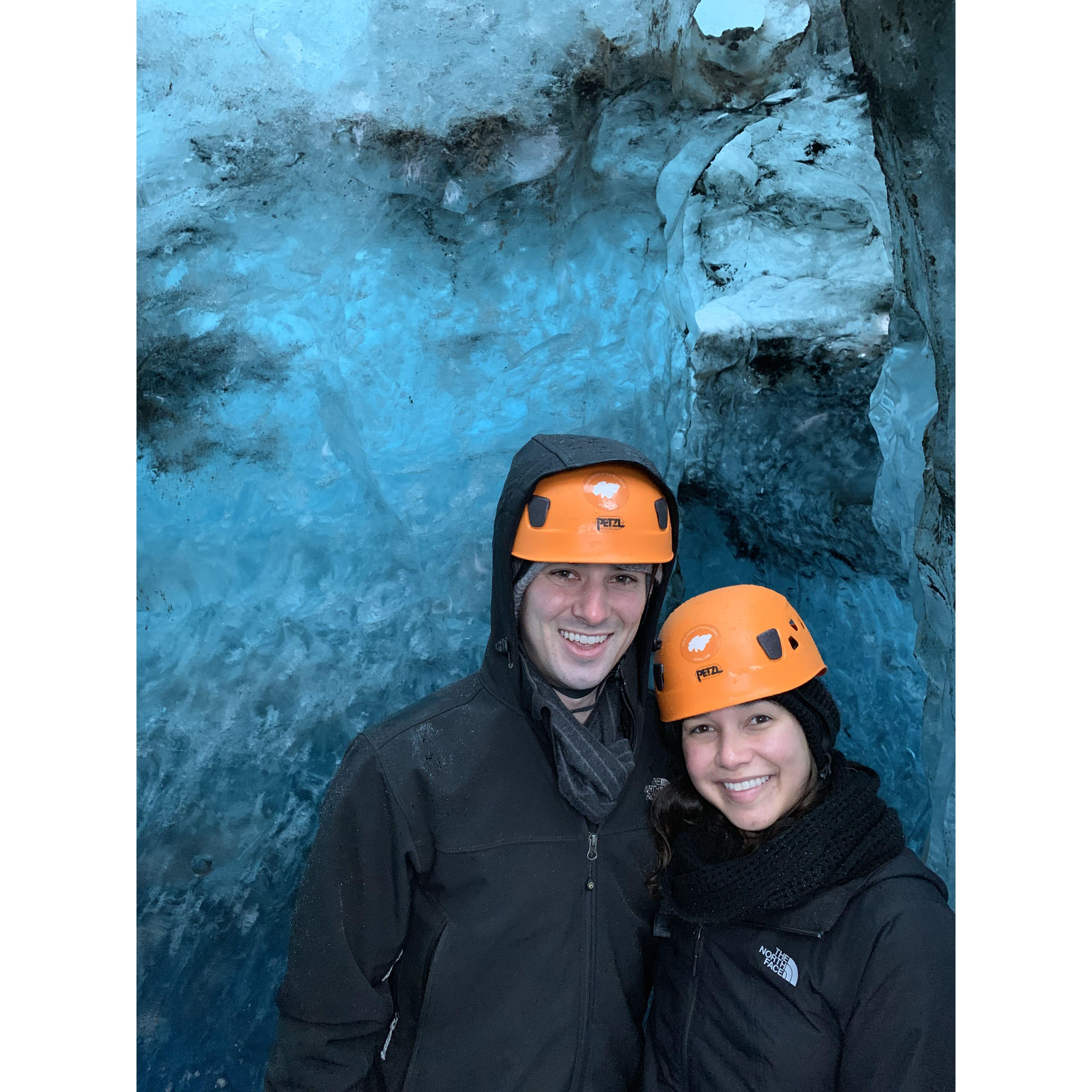 In a glacier, in Iceland on a trip with Chris's family. January 2019