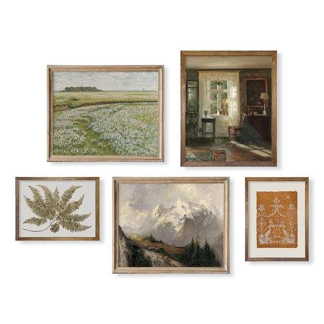 Vintage Farmhouse Plant Wall Decor | Green Flower Neutral Wall Art for Boho French Country Kitchen Bathroom Bedroom Picture Poster Print I Brown Room Decor Aesthetic Botanical Cottagecore 5 Unframed