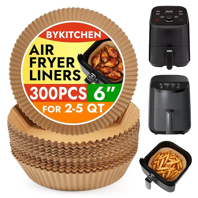 BYKITCHEN 300PCS Small Disposable Air Fryer Liners for 2 to 5QT Airfryer, Round Air Fryer Parchment Paper Liners, Compatible with Ninja AF101 4 QT, CHEFMAN 2 QT, Cosori 2.1QT, Dash 2.6 Quart & More