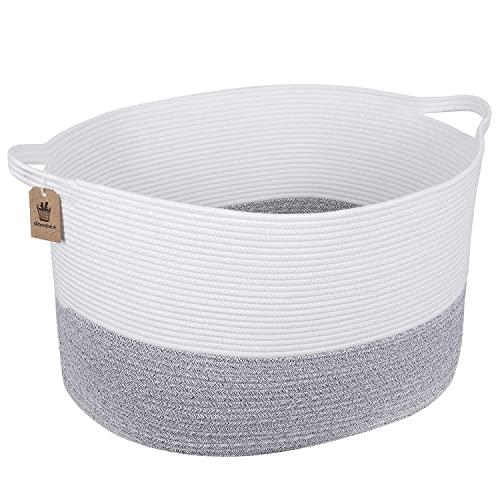 INDRESSME XXX Large Rope Basket Woven Storage Basket Pillow, Blanket Basket Gray Laundry Basket, Oblong Design