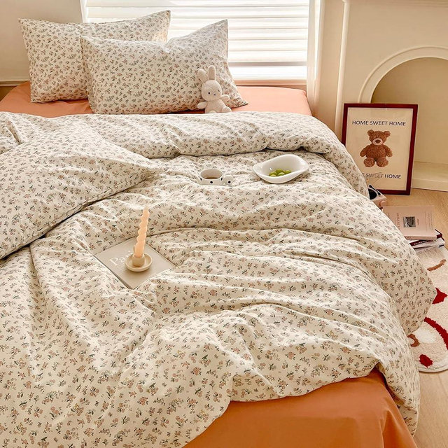 Aesthetic Floral Duvet Cover King Cozy Cotton Bedding Set King Shabby Chic Green Botanical French Style Duvet Cover Set Off White Comforter Cover with Fresh Flower Pattern, Breathable, Lightweight