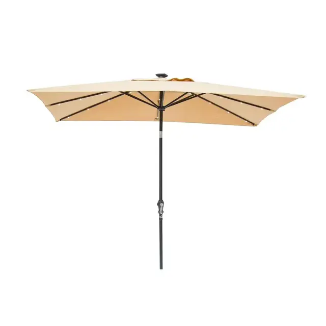9 ft. x 7 ft. Rectangular Solar Lighted Market Patio Umbrella in Taupe