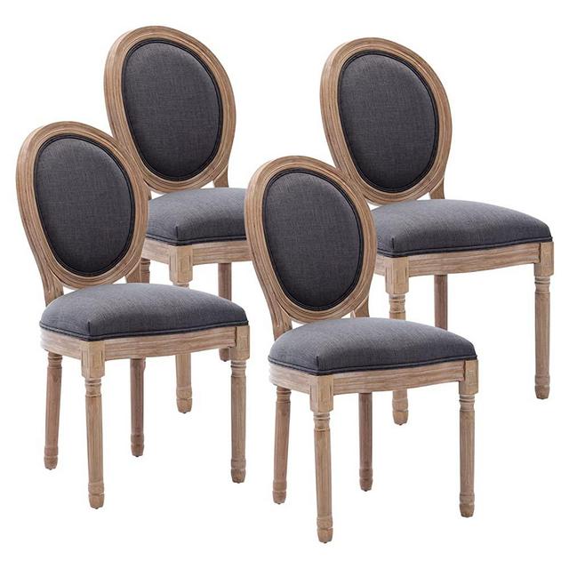Kiztir French Country Dining Chairs Set of 4, Farmhouse Dining Chairs with Round Backrest, Mid Century Upholstered Dining Chairs with Solid Wood Leg for Dining Room Bedroom Kitchen Restaurant (Black)