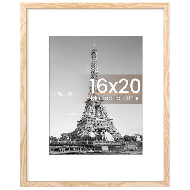 upsimples 16x20 Picture Frame, Display Pictures 11x14 with Mat or 16x20 Without Mat, Wall Hanging Poster Frame, Natural, 1 Pack