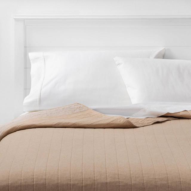 Full/Queen Emroidered Chambray Quilt Tan - Threshold™
