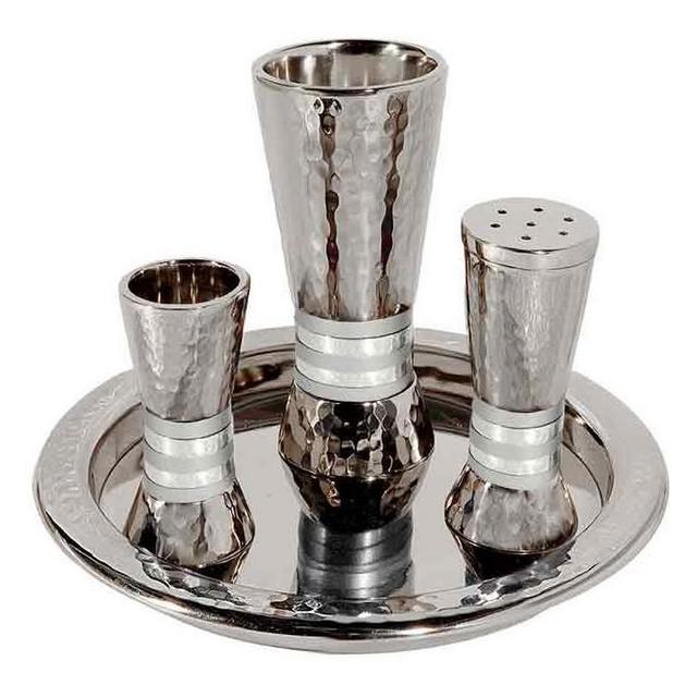 Havdalah Set & Plate with Hammered Texture & White Ring by Yair Emanuel