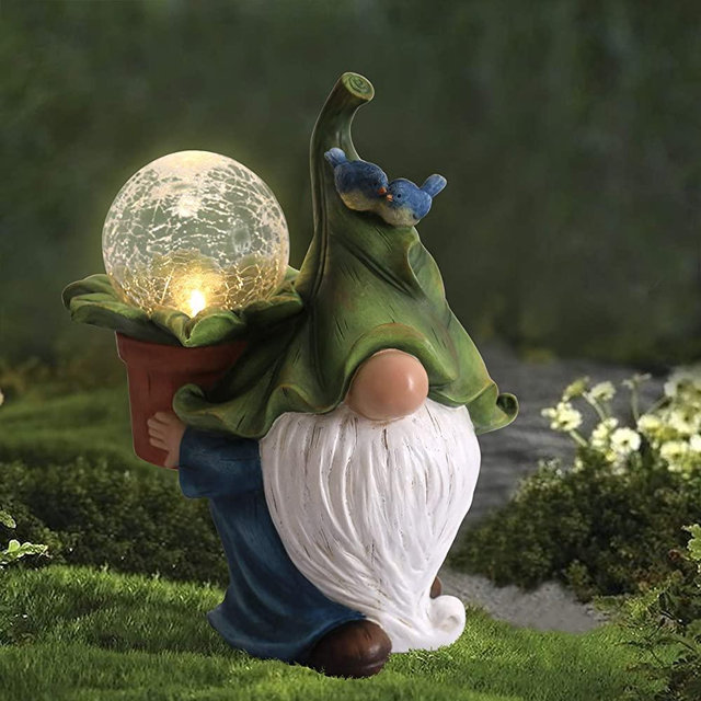 LA JOLIE MUSE Garden Gnome Statue - Resin Gnome Figurine Carrying Magic Orb with Solar LED Lights, Outdoor Fall Decor for Patio Yard Lawn Porch, Ornament Gift