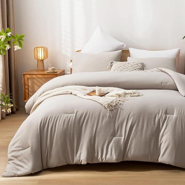 weigelia 3PCS Boho Full Size Comforter Set Tannish Grey Farmhouse Bed Comforter for Teen Women and Men Reversible Warm Washable Microfiber Comforter for All Season