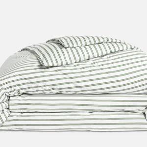 Luxe Sateen Duvet Cover- King Tandem Stripe in Fresh Moss