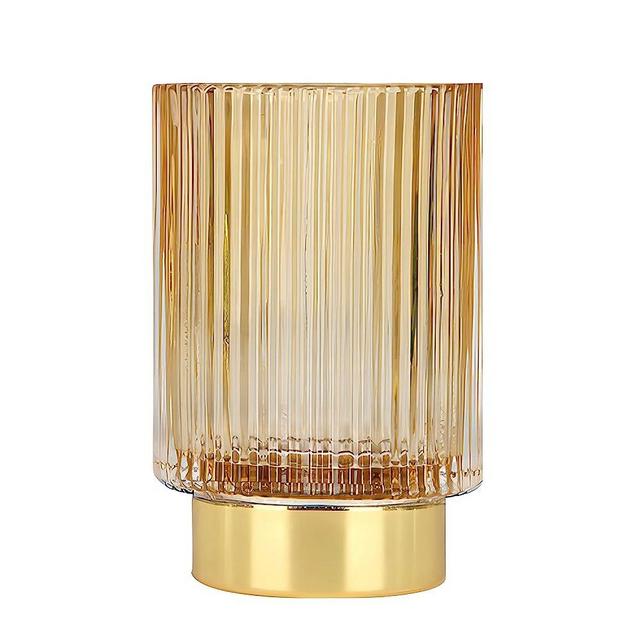 DASITON Makeup Brush holder Organizer,Crystal Cosmetic Makeup Brush Glass Brushes Storage Holder, Vintage Make Up Brush Cup Pen Pencil Holder striped vase(Coffee L)