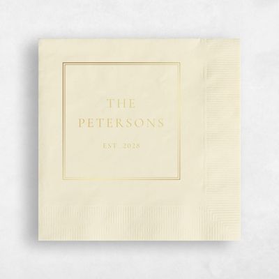Ecru, Beige Wedding Napkin - Classic Border