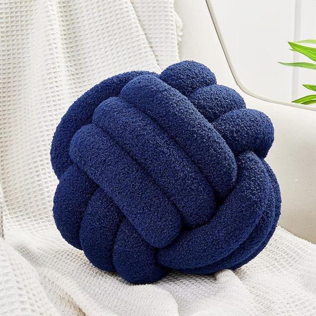 Uvvyui Knot Pillow Ball, Soft Home Decorative Pillows, Round Throw Pillow, Handmade Knotted Plush Pillow, Round Boucle Pillow Cushion (8.6 Inches Navy)