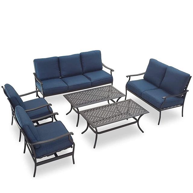 PatioFestival Patio Conversation Set 6 Pieces Outdoor All Weather Furniture Seating Sets with Blue Thick Cushions