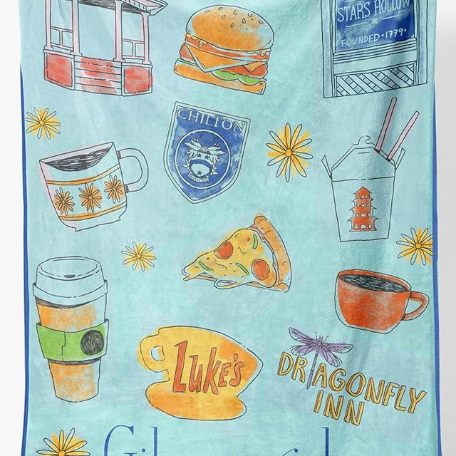 Jay Franco Gilmore Girls Throw Blanket - Plush 46" x 60" Throw Blanket for Ladies, Soft Fleece Throw Blanket, Cozy, Fade Resistant Blanket for Ladies, Stars Hollow Blue Blanket for Girls