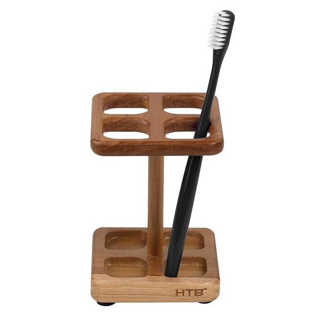 HTB Toothbrush Holders for Bathrooms,Teak Toothbrush Organizer Storage for Countertop,Tooth Brush Stand for Makeup Brush,Razor,Bathroom Accessories