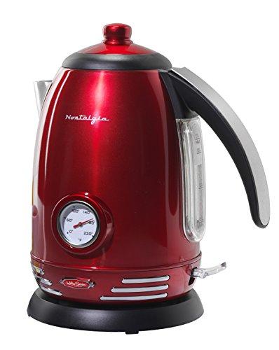 Nostalgia RWK150 Retro Stainless Steel Electric Water Kettle, Holds 1.7 Liters, Auto-Shut Off & Boil-Dry Protection, 360-Degree Rotating Base, Water Level Indicator Window, Perfect For Tea
