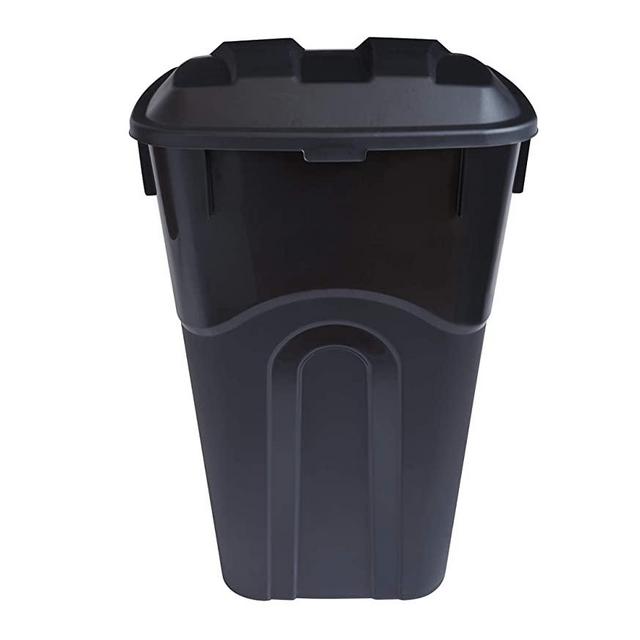 United Solutions 32 Gallon Outdoor Waste Garbage Bin with Attached Lid, Heavy-Duty Handles, Snap Lock Lid, Wheeled Trashcan, Black