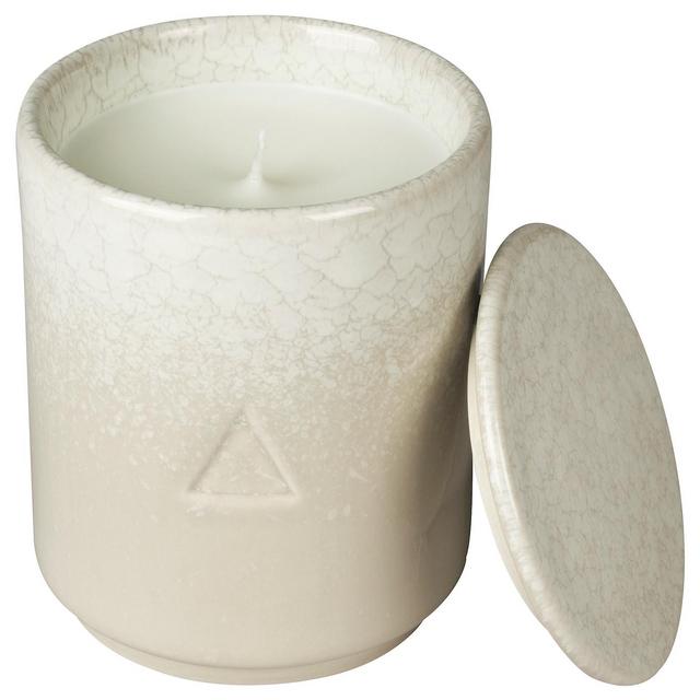 OSYNLIGScented candle in pot with lid, Peach blossom & Bamboo/beige white4 "