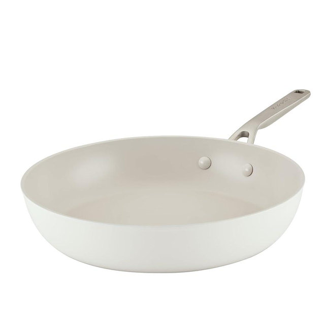 KitchenAid Hard Anodized Ceramic Nonstick Cookware Frying/Skillet Pan, 12.25 Inch Non Stick Fry Pan with Stainless Steel Handle - Porcelain White