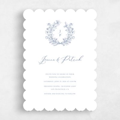 White Scalloped Wedding Invitation - Abelli Portrait