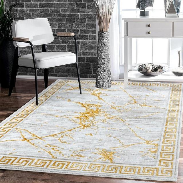 GLORY RUGS Area Rugs Marble 5X7 Cream Gold Carpet Modern Abstract Rug Living Room Dining Bedroom Rug