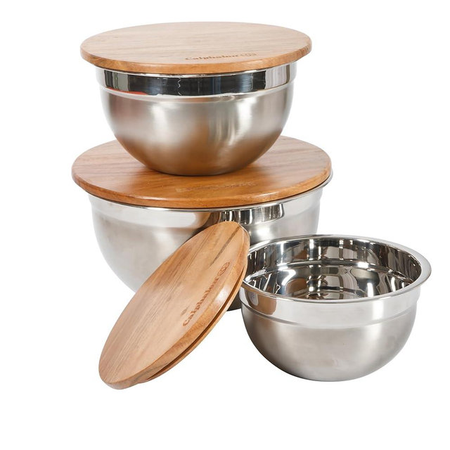 Calphalon Orbit 3 Piece Mixing Bowl Set W/Acacia Wood Lids