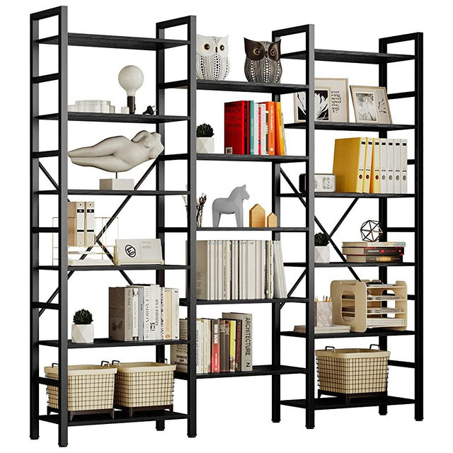 IRONCK Bookcases and Bookshelves Triple Wide 6 Tiers Industrial Bookshelf, Large Etagere Bookshelf Open Display Shelves with Metal Frame for Living Room Bedroom Home Office