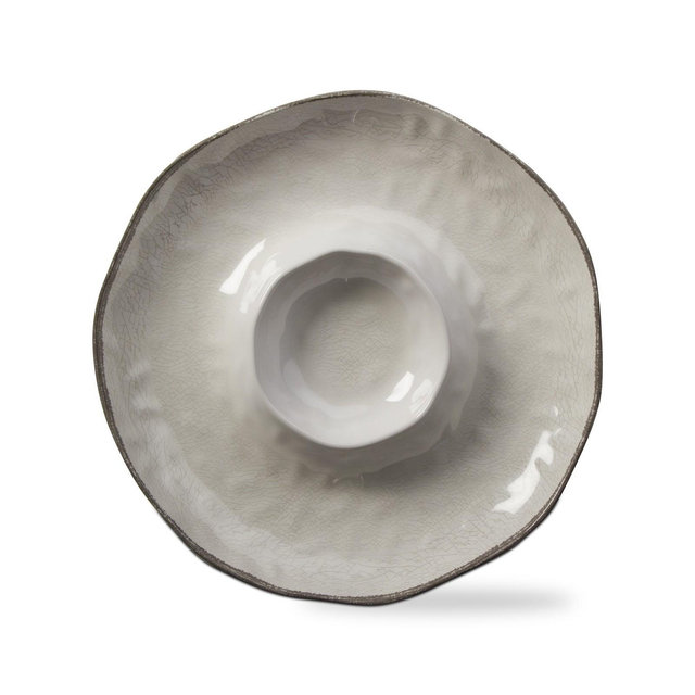 tagltd 15"x15" Veranda Cracked Glazed Solid Wavy Edge Melamine Serveware Chip and Dip Dishwasher Safe Indoor Outdoor Ivory