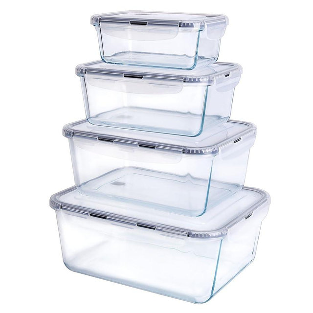 HUSANMP Extra Large Glass Food Storage Containers with Lids, Set-8-Piece Lunch Containers, Ideal for Storing Food, Vegetables, Fruits, Baking Cake & lot of other Tasty Food (Rectangular)