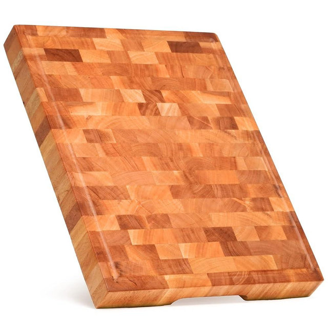 SHUMARU 17" Mahogany End-Grain Cutting Board – 1.6" Thick Professional Butcher Block – Handmade in Bali – Knife-Friendly, Deep Juice Groove & Non-Slip Feet – Artisan Wood Prep Station
