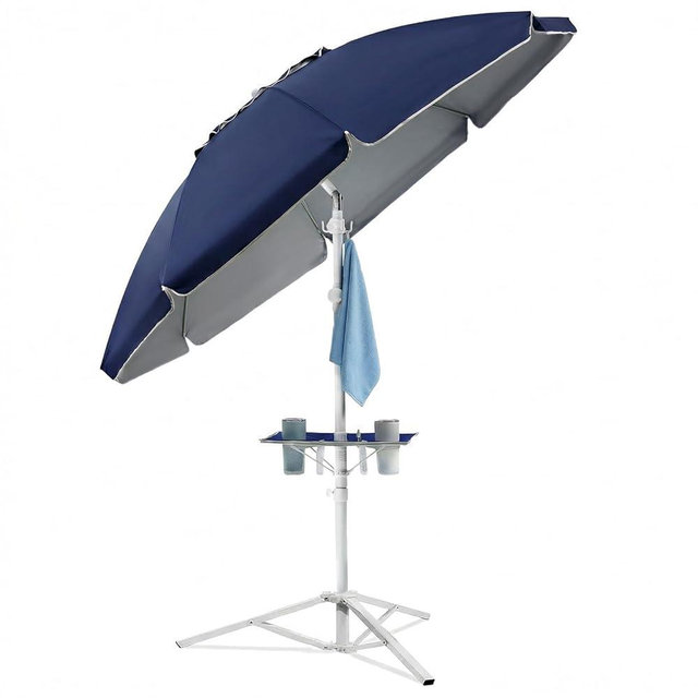 PASAMIC 7ft Portable Umbrella with Stand Featuring a Built-in Table, UPF 50+ Sports Sun Shade Umbrella with Carry Bag & Hook, Adjustable Instant Sun Protection for Sports, Beach, Fishing, Navy Blue