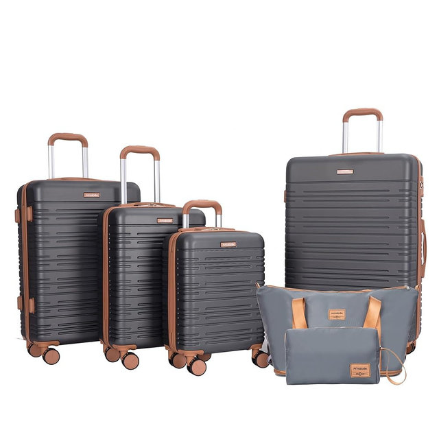 Amalodie 4-Piece Luggage Sets 16“20“24”28“,Suitcases with Double Spinner Wheels and TSA Lock,Hardcase 6 set Luggage with Underseat Duffel Bag
